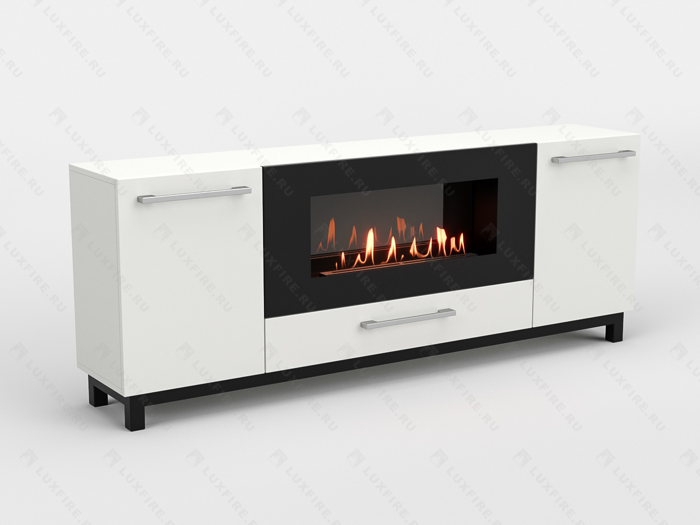 Тумба ТВ Lux Fire "Амур" напольная 1700 матовая, белая с биокамином 900