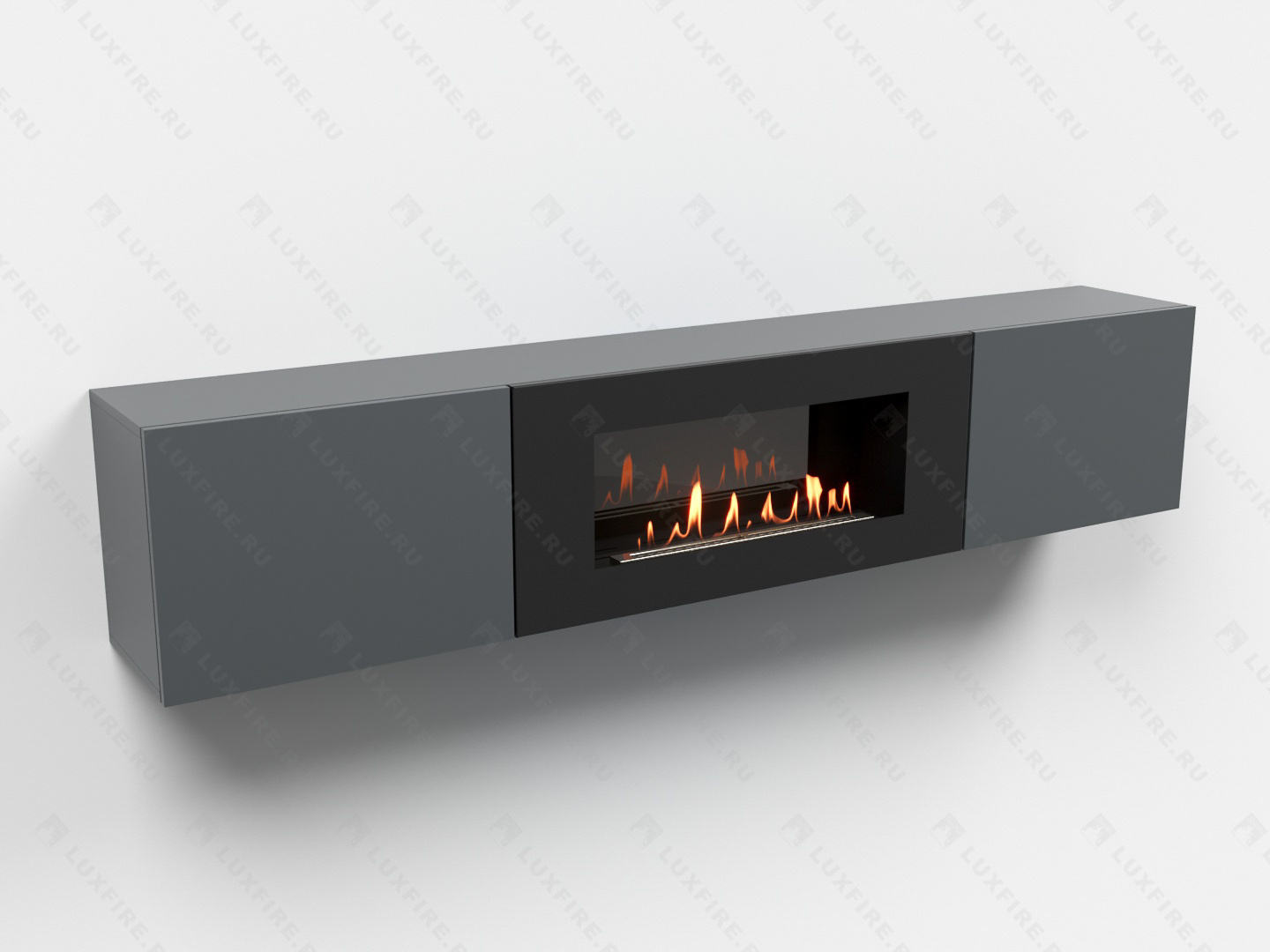 Тумба ТВ Lux Fire "Ладога" настенная 1800 матовая, графит с биокамином 900