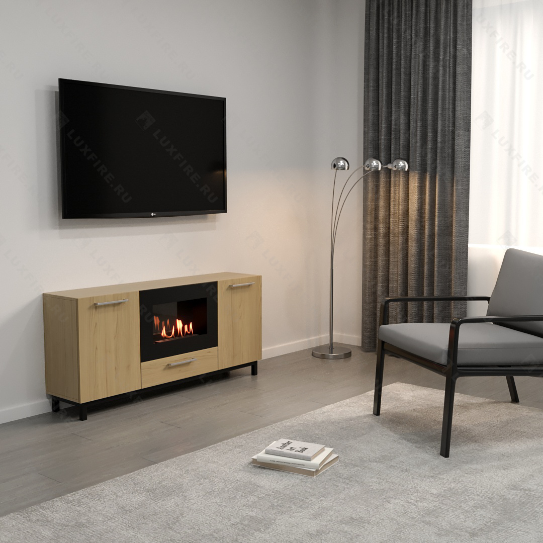 Тумба ТВ Lux Fire "Амур" напольная 1400 матовая, светлый дуб с биокамином 600 по цене 82 551 руб.